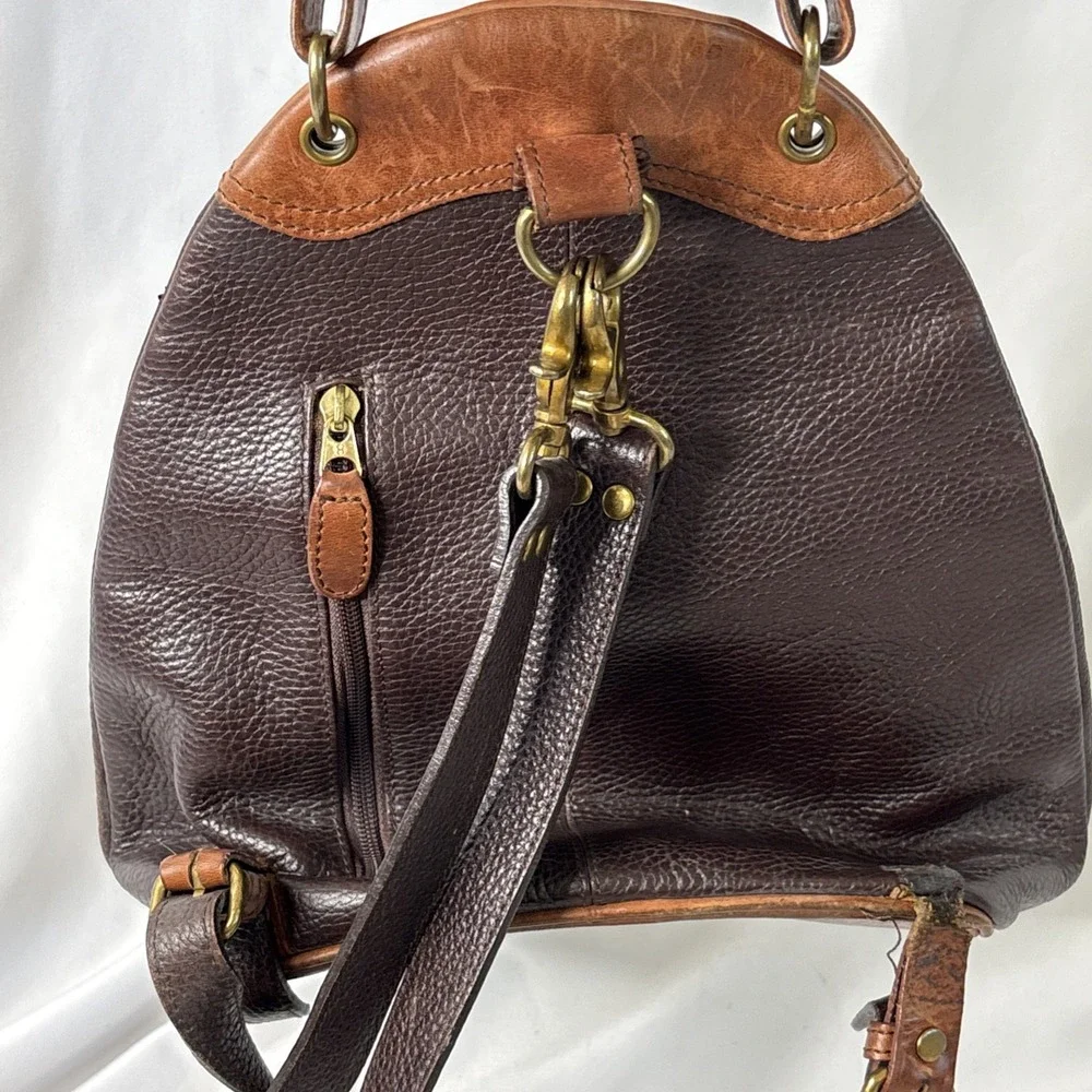 Vtg M. London Two-Tone Brown Pebbled Leather Convertible Backpack Bag Read